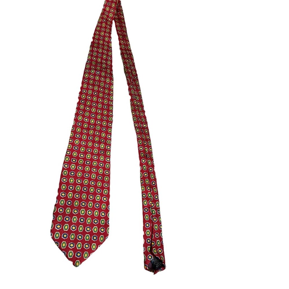 Kenneth Gordon Red Geometric Silk Necktie USA Hand Sewn Vintage USA Dad Gift
